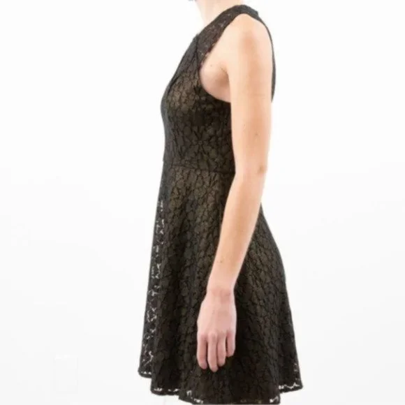 BCBGeneration 2 Dress Bronze Gold Lace Flare Mini - Picture 2 of 7